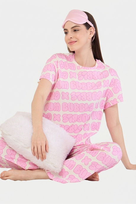 Sweet Dreams Typographic Printed Pyjama Set - Swan White — image 3